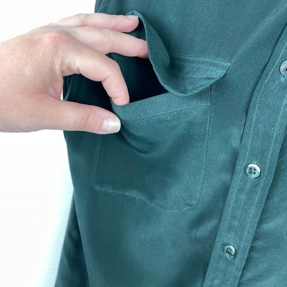 Equipment 100% Silk Dark Green Shirt Dress Size XS Button Front - Picture 6 of 6